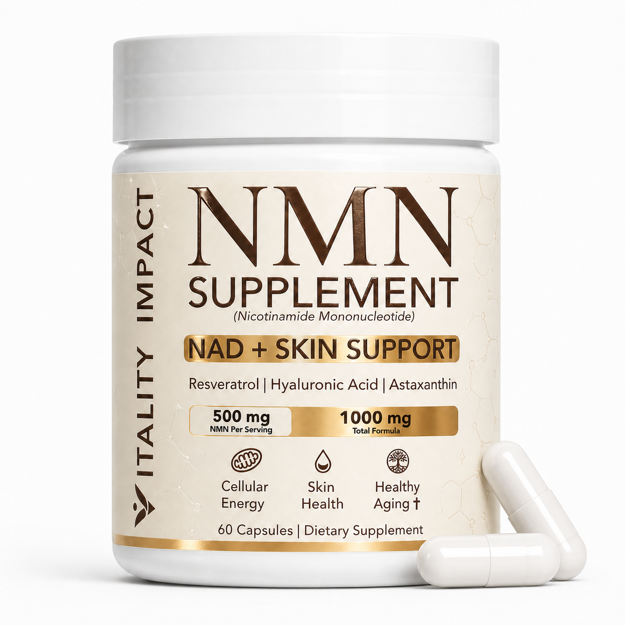 NMN NAD Supplement 500mg – Nicotinamide Mononucleotide NMN+ with Trans Resveratrol, Hyaluronic Acid & Astaxanthin – NMN Supplements Capsules for Women & Men – NMN NAD Support